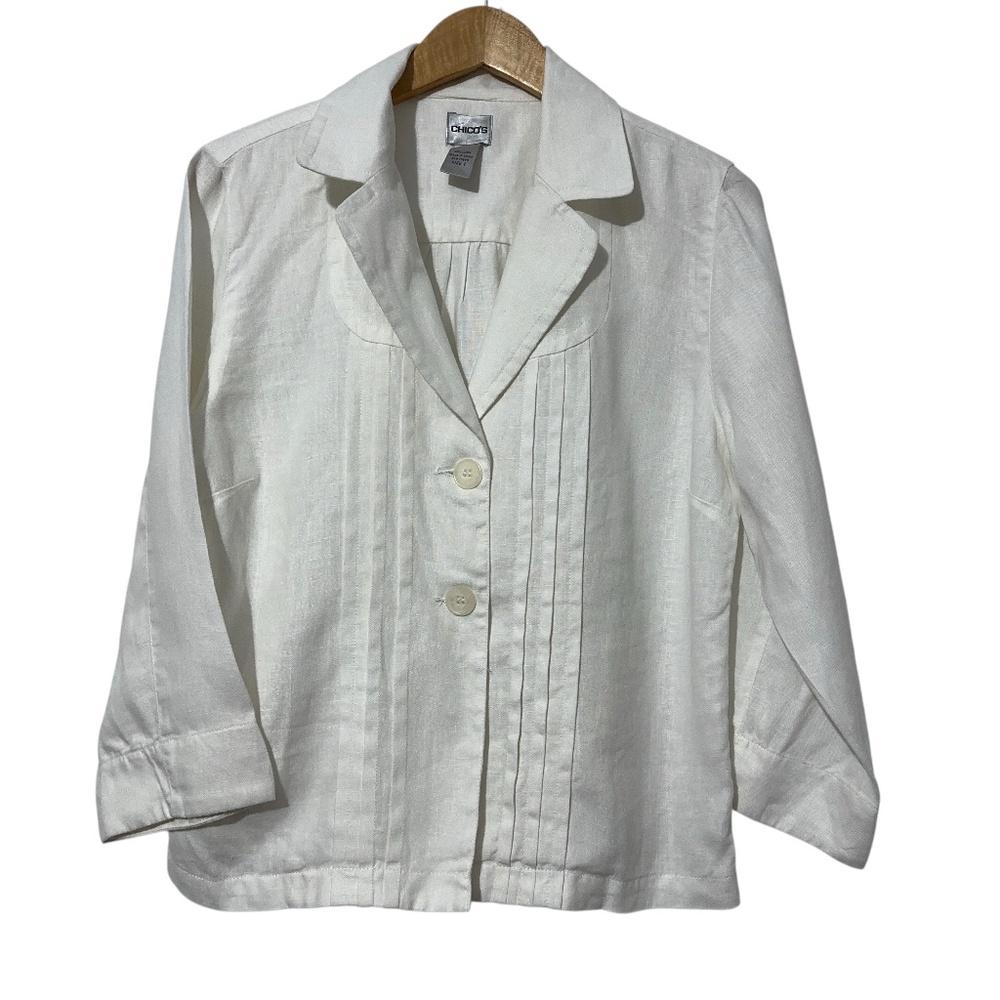 Chicos Linen Jacket Womens Size 1 (S) Pintuck Front